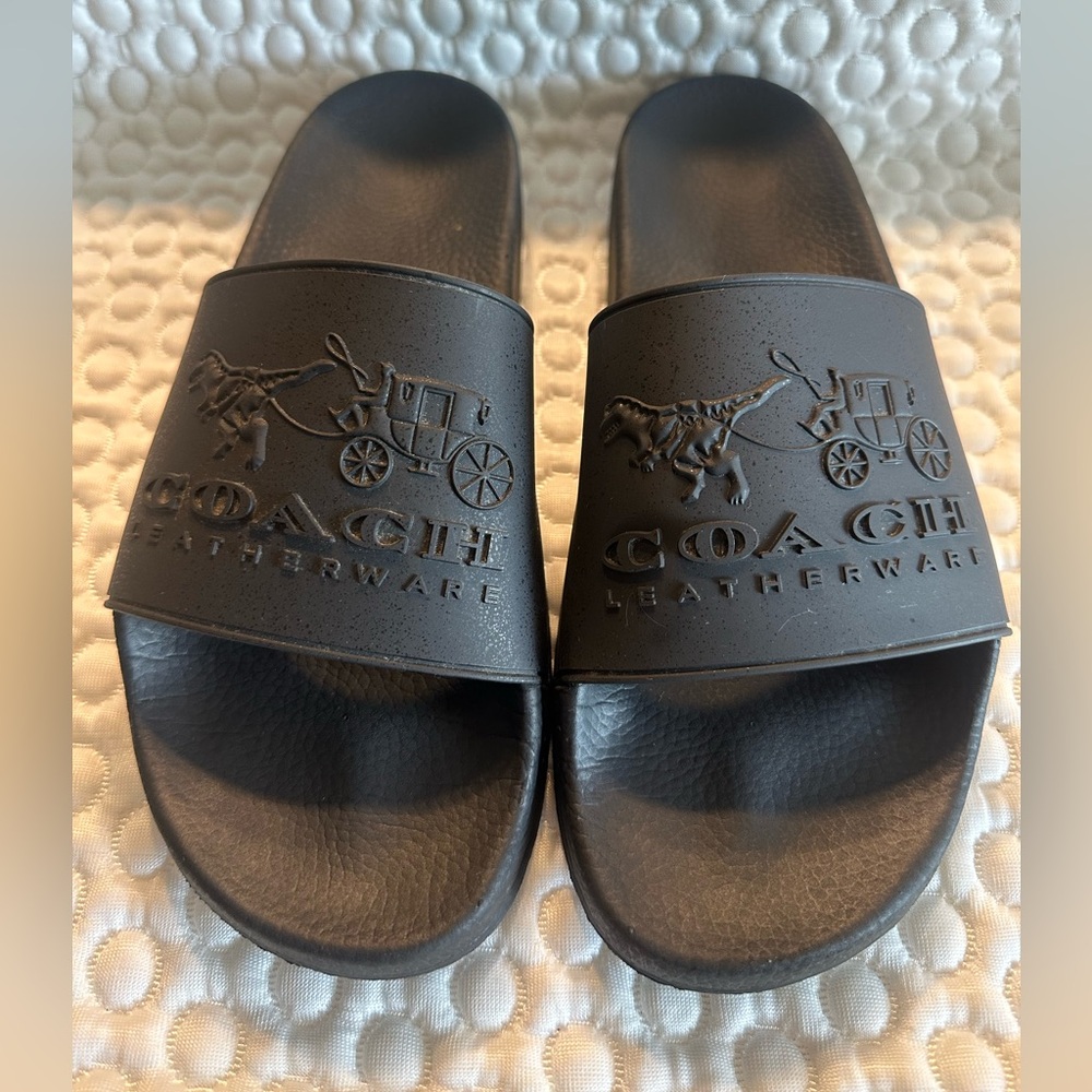Coach Black Leatherware Slide Sandals